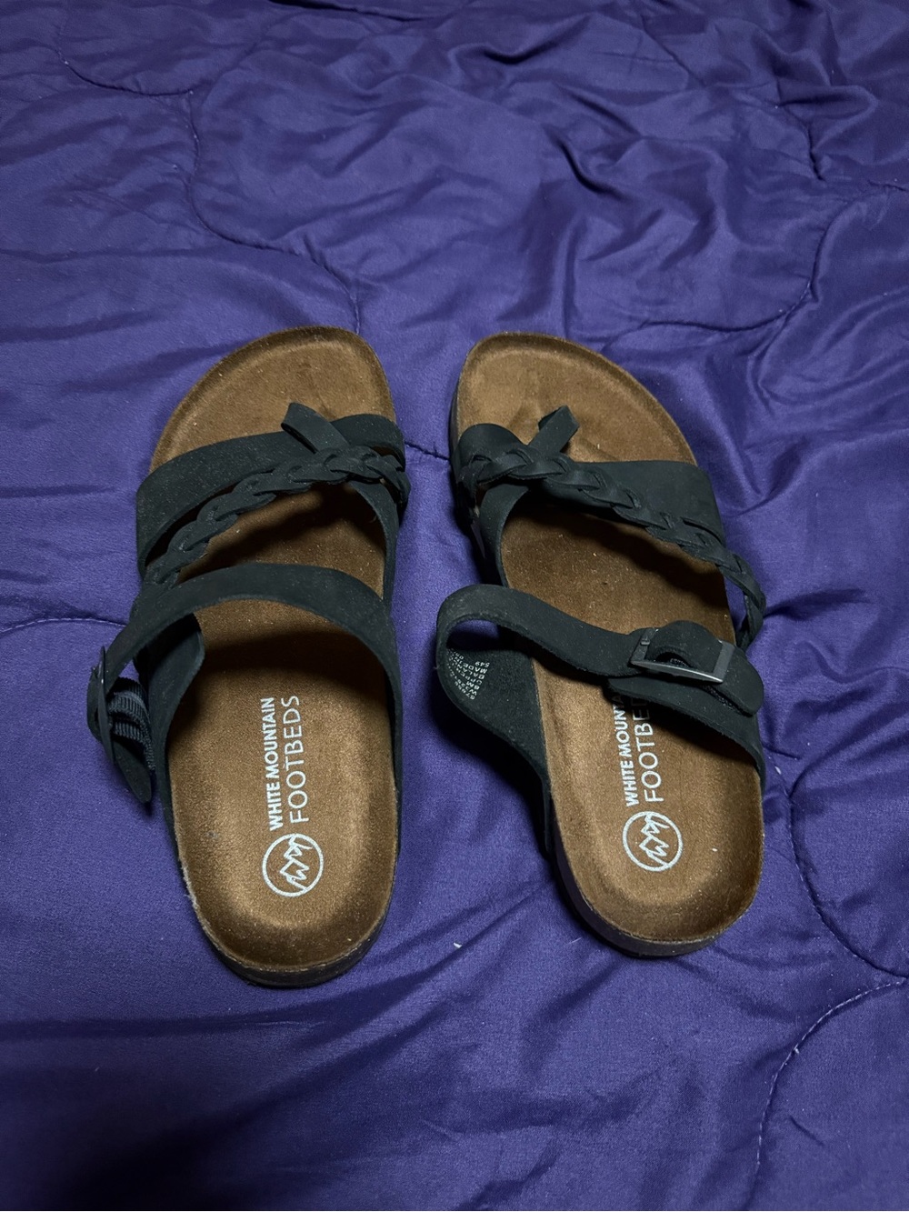 White Mountain Black Braided Buckle Footbed Sandals
